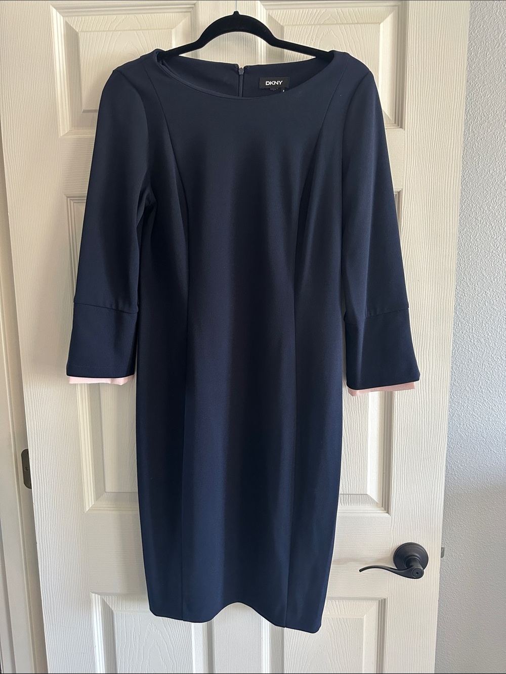 DKNY Navy Sheath Dress with Pink Sleeve Trim